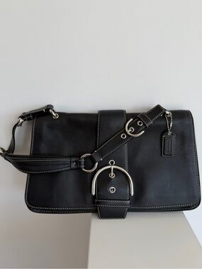 Vintage Coach Soho Black Leather Buckle Flap Shoulder Bag Y2K
